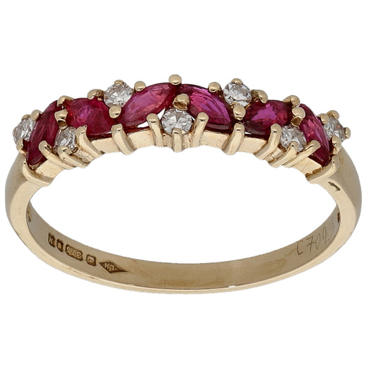 9ct Gold Ruby & 0.14ct Diamond Half Eternity Ring Size N