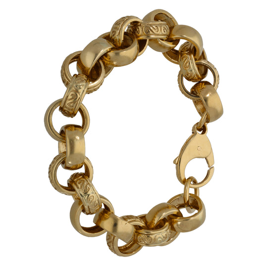 Gold belcher bracelet with oval and round linked curb links and clasp end