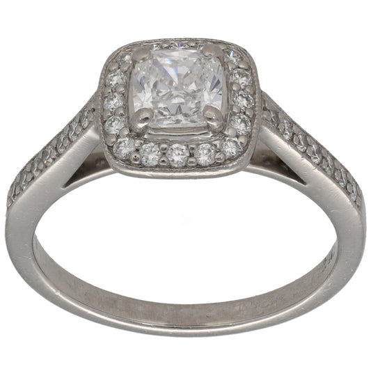 Platinum 0.90ct Diamond Halo Ring Size N