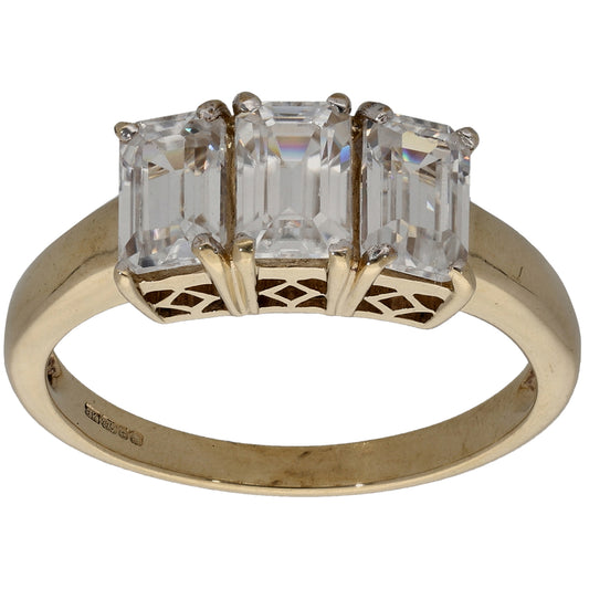 9ct Gold Cubic Zirconia Trilogy Ring Size N