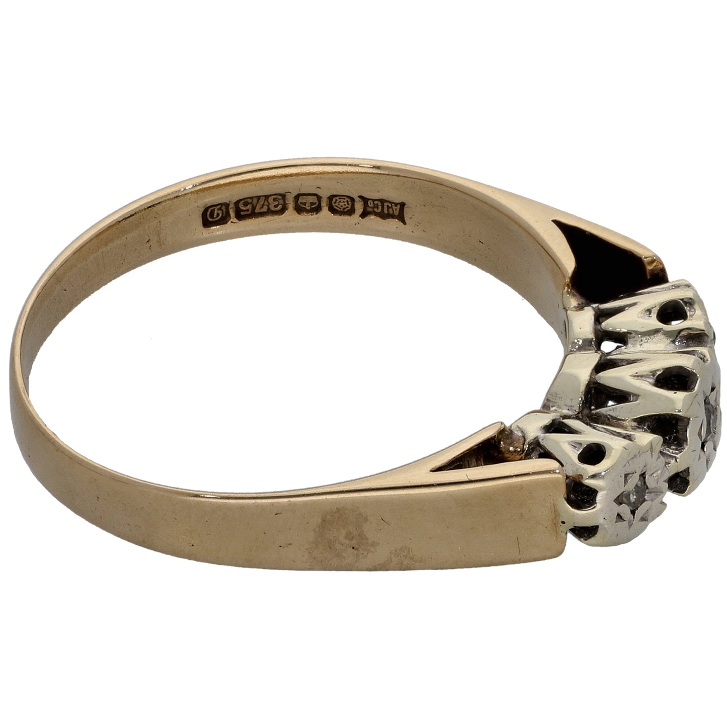 9ct Gold 0.03ct Diamond Trilogy Ring Size O