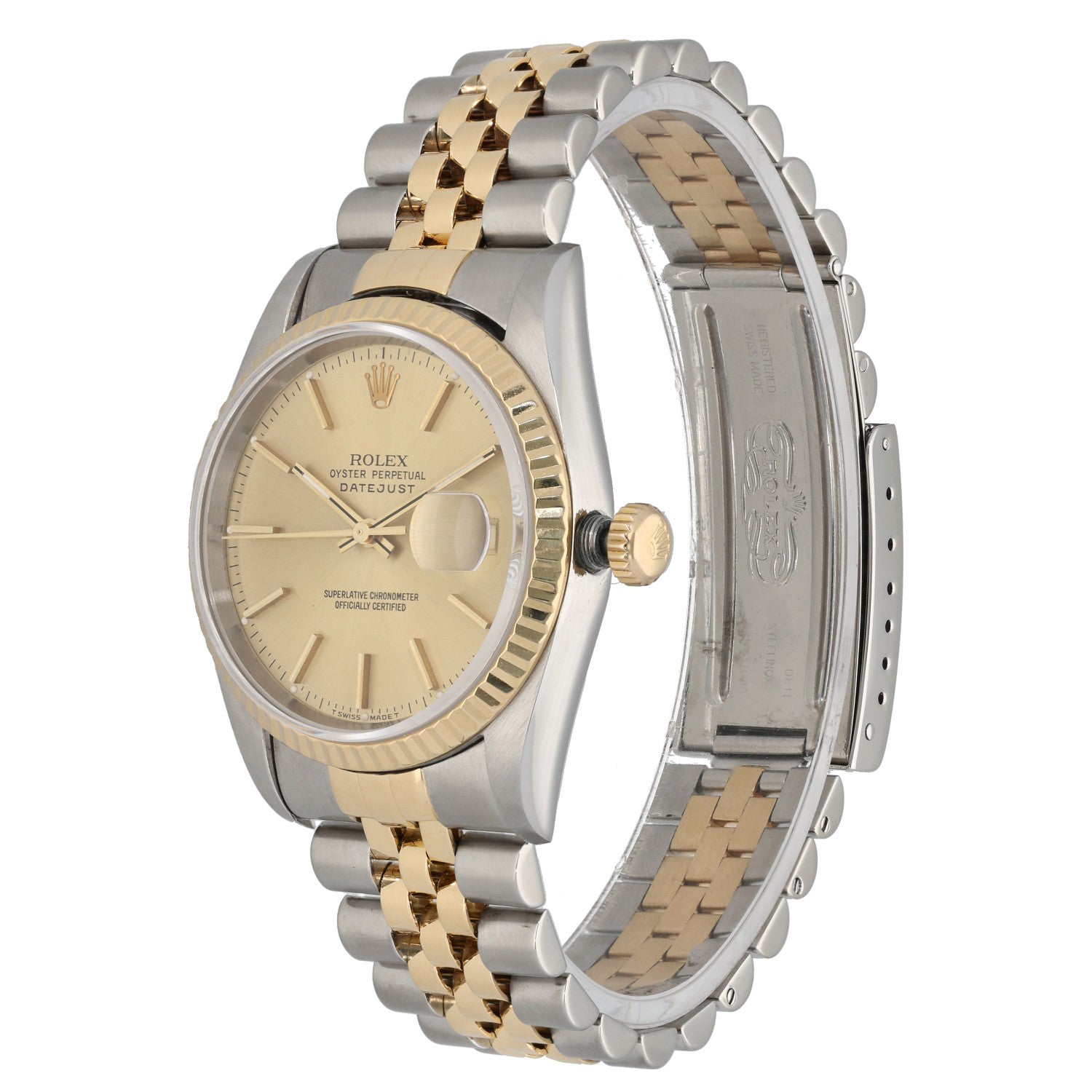 Rolex Datejust 16233, champagne dial, stainless steel and gold case, Jubilee bracelet - front angle