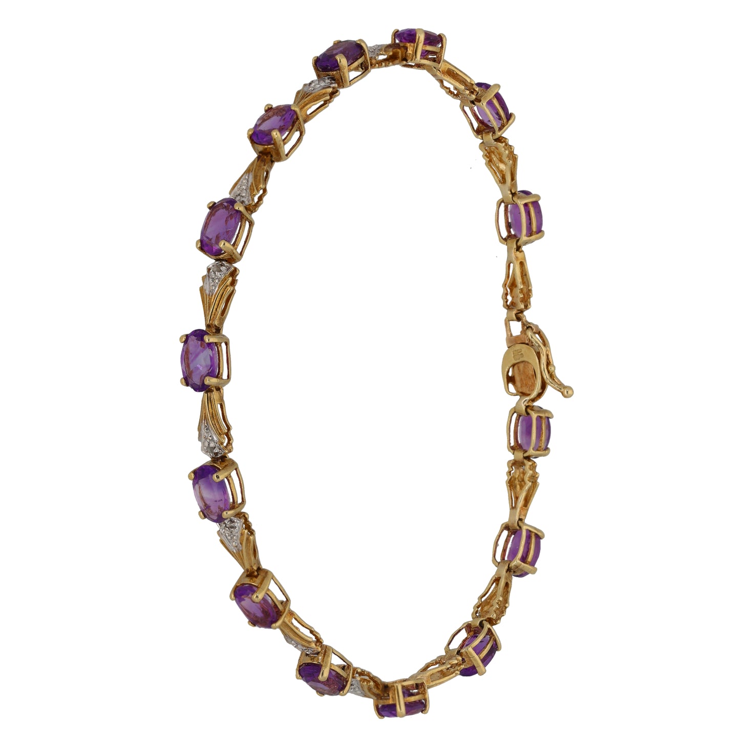 9ct Gold Amethyst & 0.07ct Diamond Fancy Stone Set Bracelet