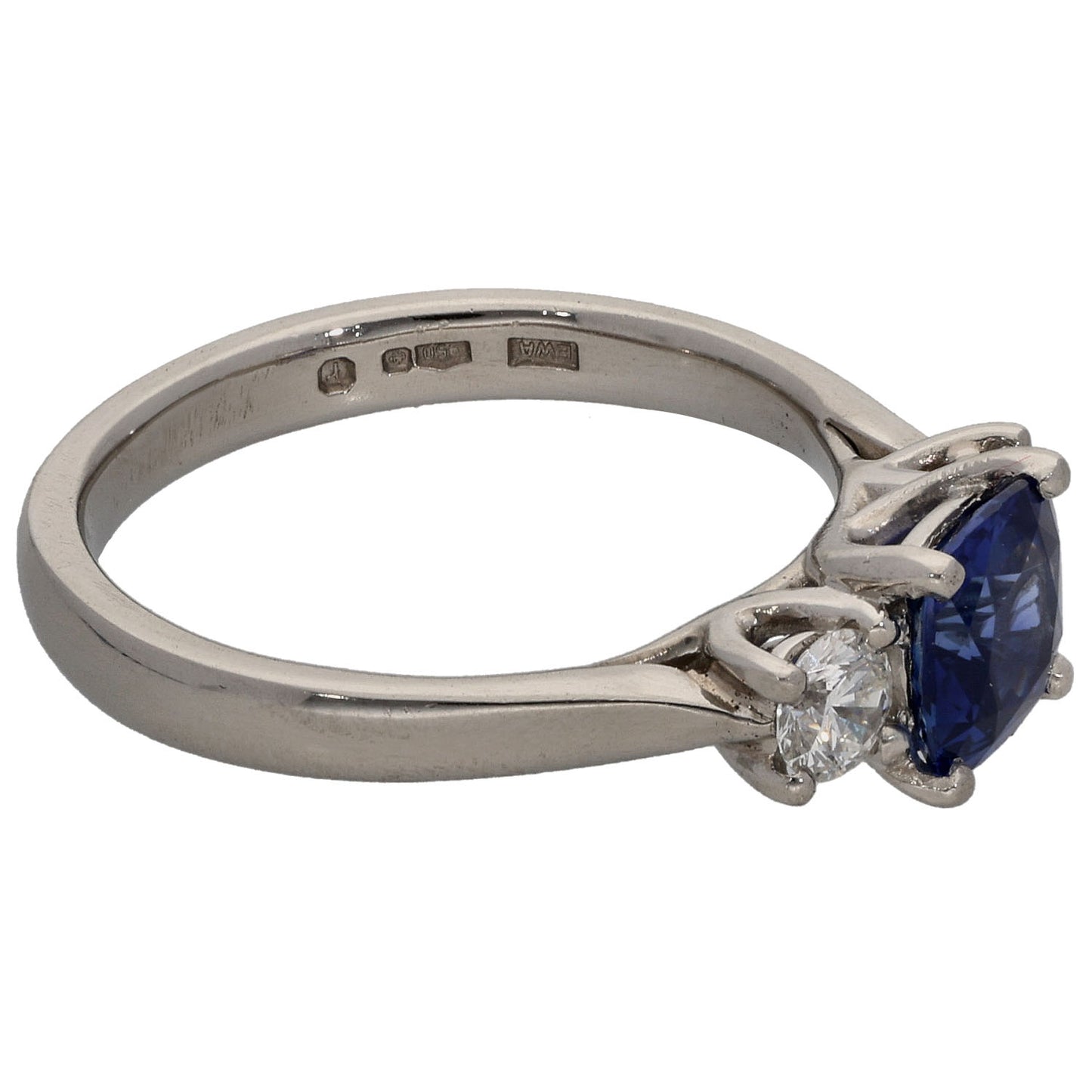 Platinum Sapphire & 0.30ct Diamond Three Stone Ring Size K