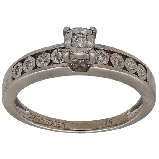 9ct Gold 0.105ct Diamond Solitaire Ring With Accent Stones Size L