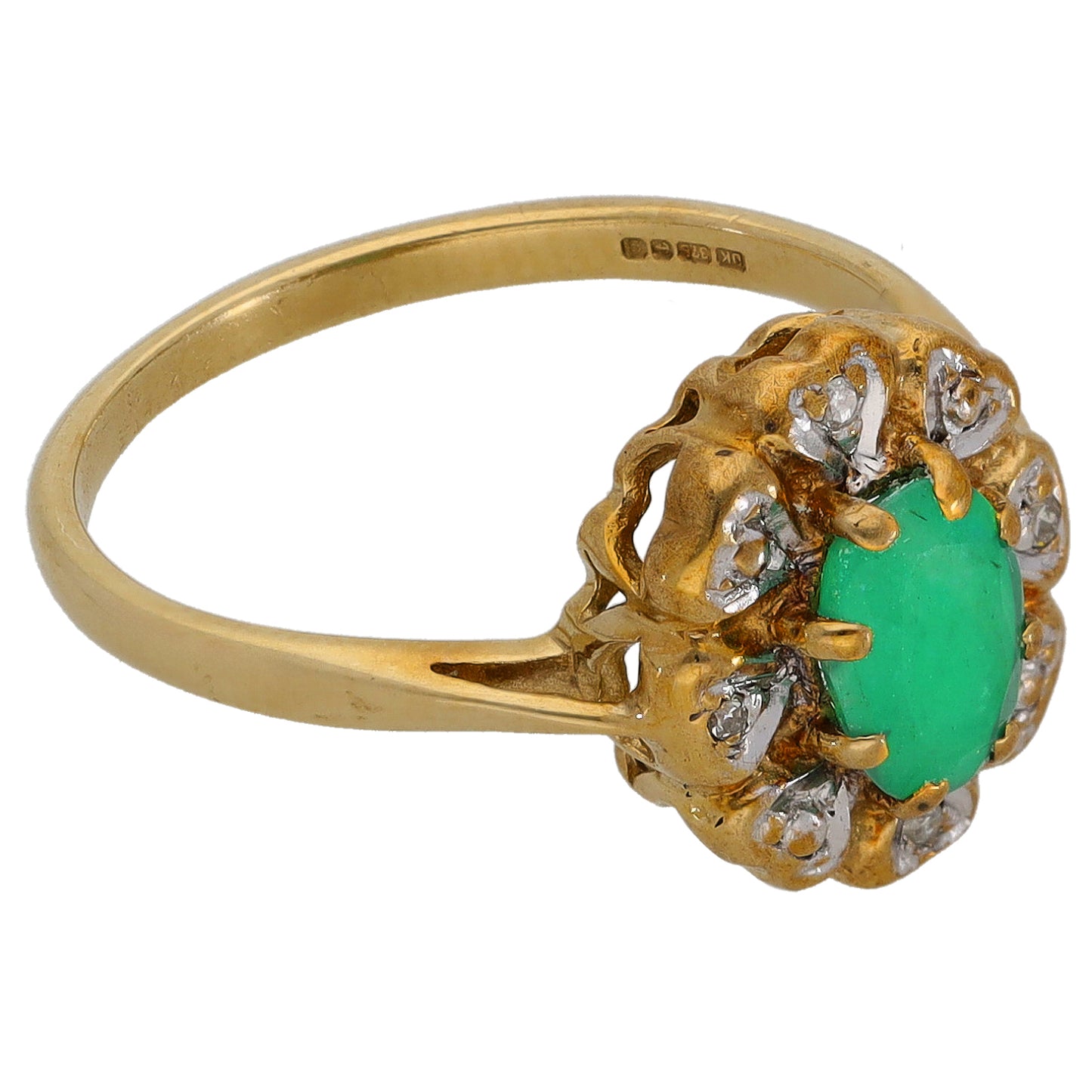 9ct Gold Emerald & 0.04ct Diamond Dress/Cocktail Ring Size M