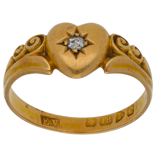 18ct Gold 0.04ct Diamond Solitaire Ring Antique & Vintage Size M