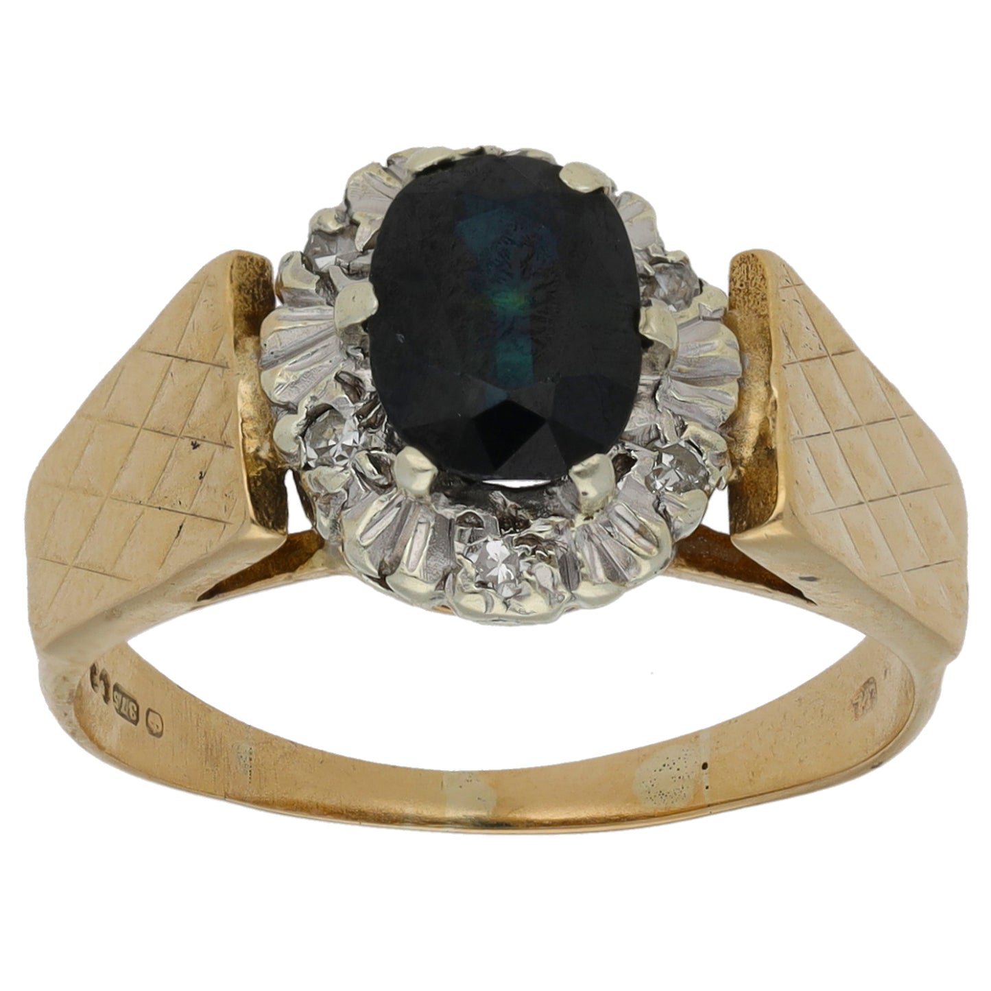 9ct Gold Sapphire & 0.06ct Diamond Dress/Cocktail Ring Size P