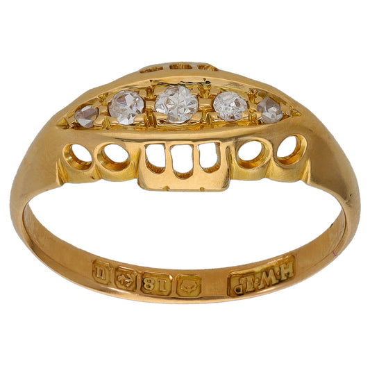 18ct Gold 0.13ct Diamond A&V Half Eternity Ring Size N