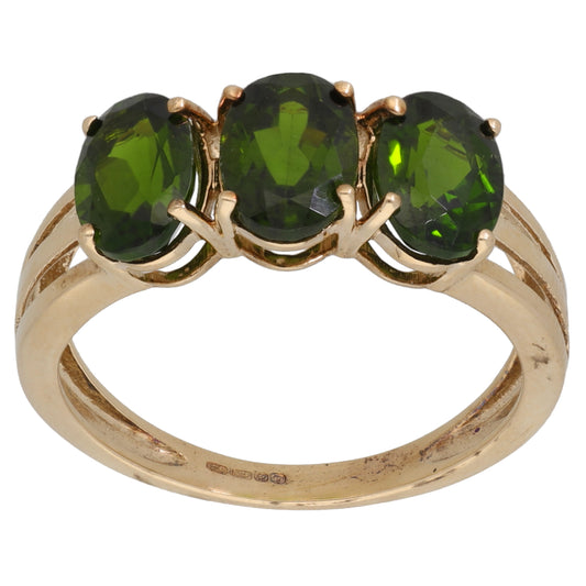 9ct Gold Diopside Three Stone Ring Size N