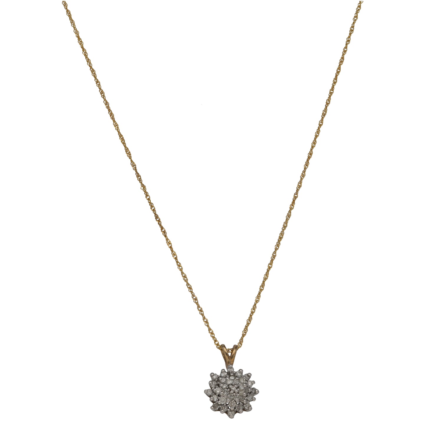 9ct Gold 0.33ct Diamond Cluster Pendant With Chain