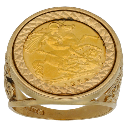 9ct Gold Half Sovereign Coin Ring Size T