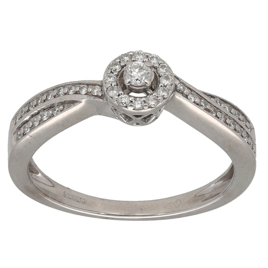18ct White Gold 0.31ct Diamond Halo Ring Size M