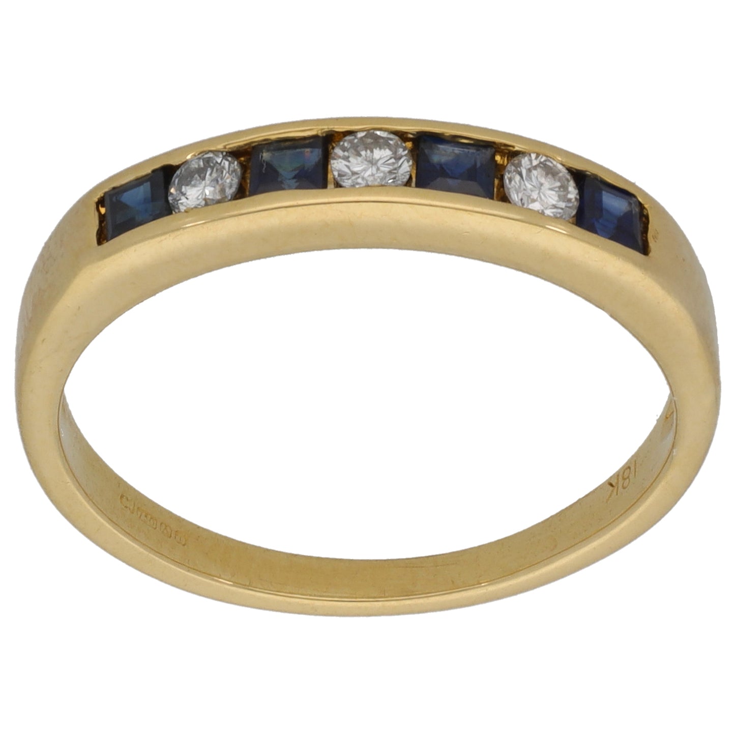 18ct Gold 0.12ct Diamond & Sapphire Half Eternity Ring Size L