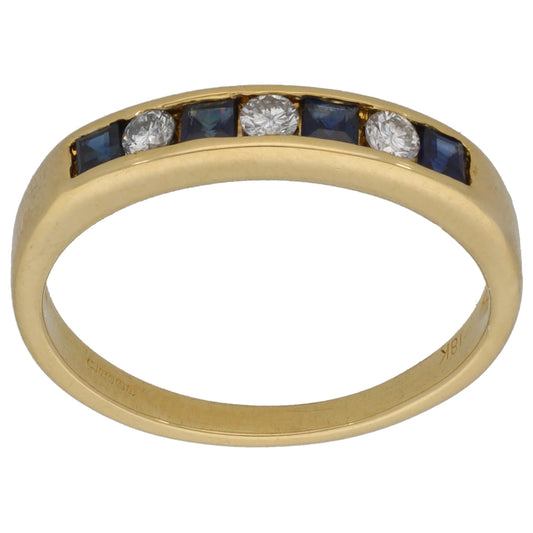 18ct Gold 0.12ct Diamond & Sapphire Half Eternity Ring Size L