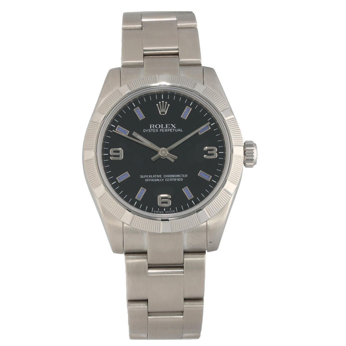 Rolex Oyster Perpetual 177210, black dial with violet hour markers
