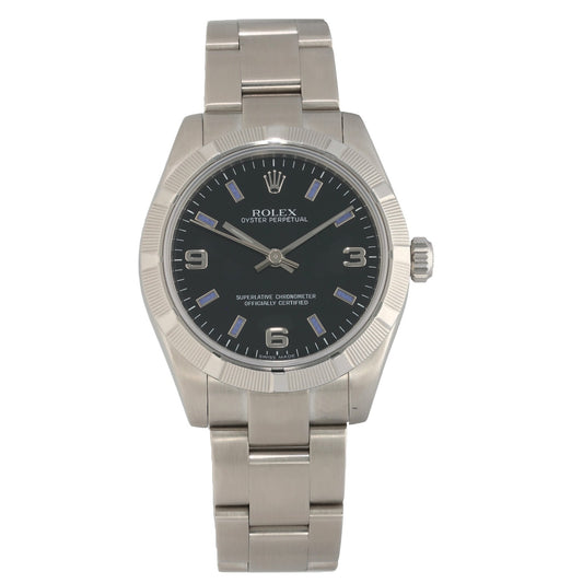 Rolex Oyster Perpetual 177210, black dial with violet hour markers
