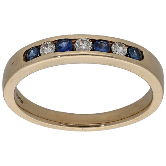 9ct Gold 0.12ct Diamond & Sapphire Half Eternity Ring Size M