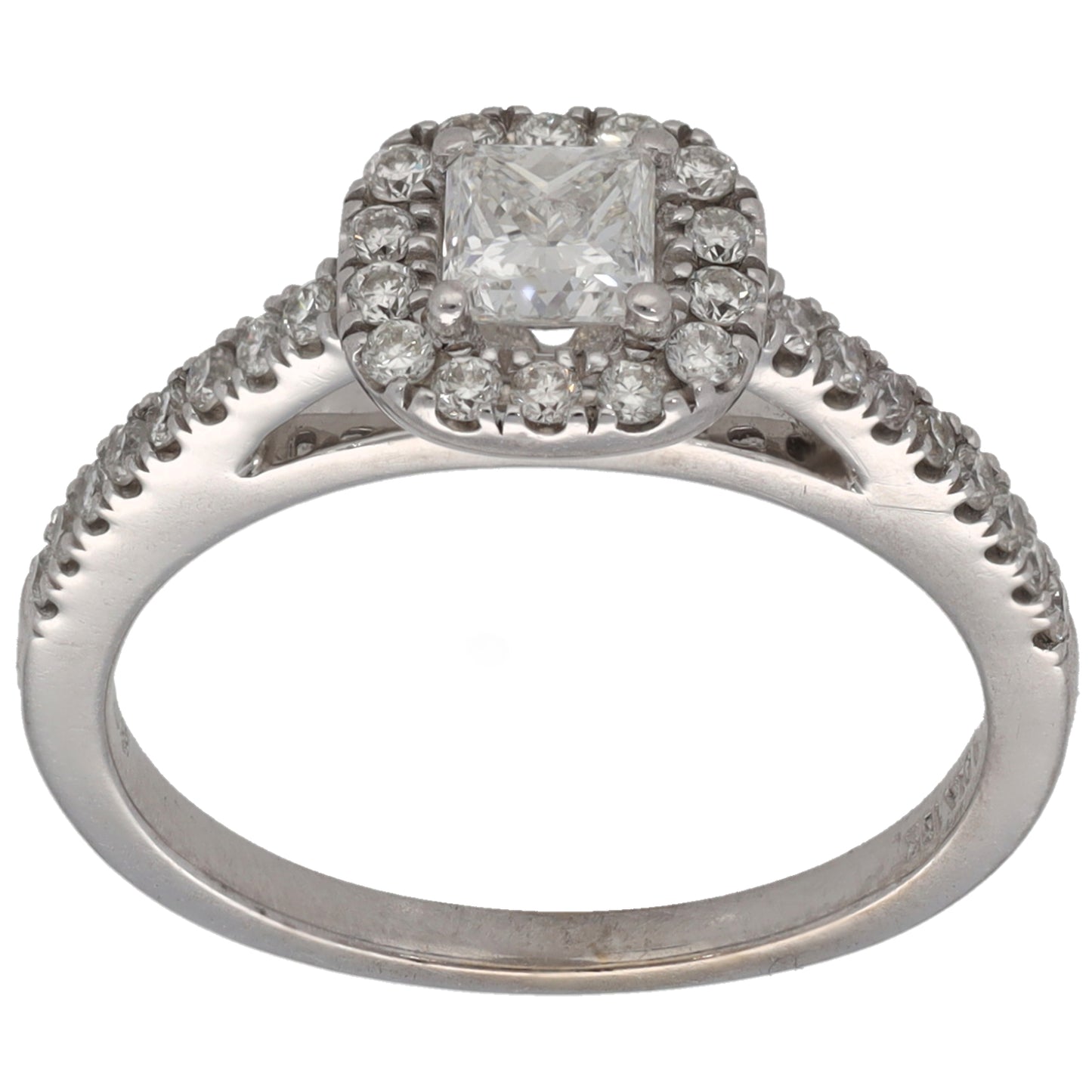 18ct White Gold 0.63ct Diamond Halo Ring Size L