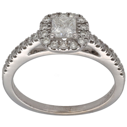 18ct White Gold 0.63ct Diamond Halo Ring Size L