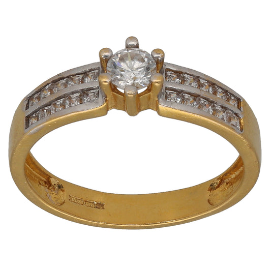 22ct Gold Cubic Zirconia Single Stone Ring with Accent Stones Size O