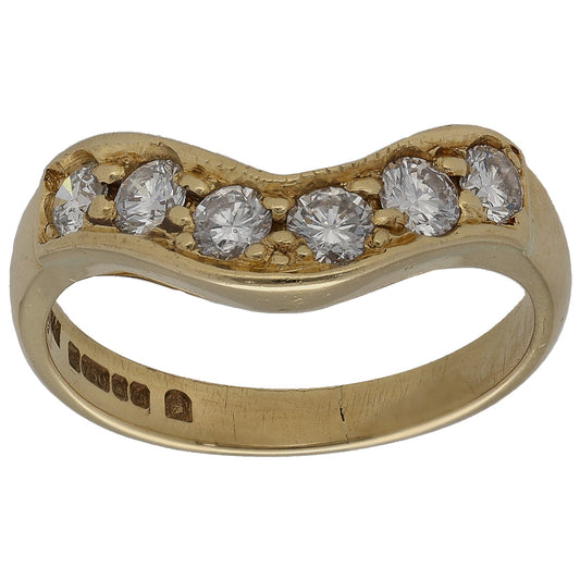 18ct gold wishbone ring with round brilliant diamonds in curved setting