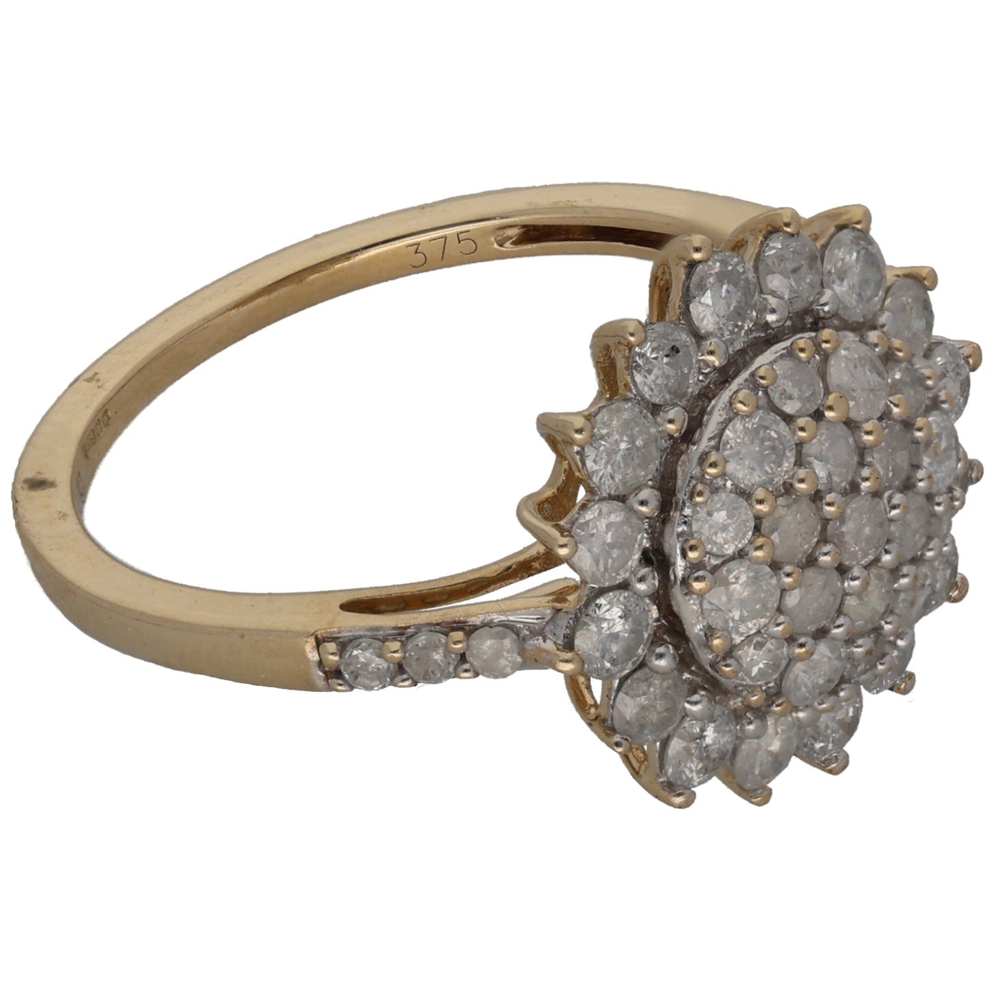 9ct Gold 0.92ct Diamond Cluster Ring Size L