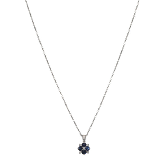 18ct White Gold 0.09ct Diamond & Sapphire Dress/Cocktail Pendant With Chain