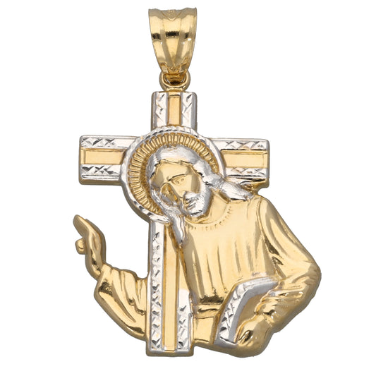 New 14ct Bicolour Gold Jesus & Cross Pendant