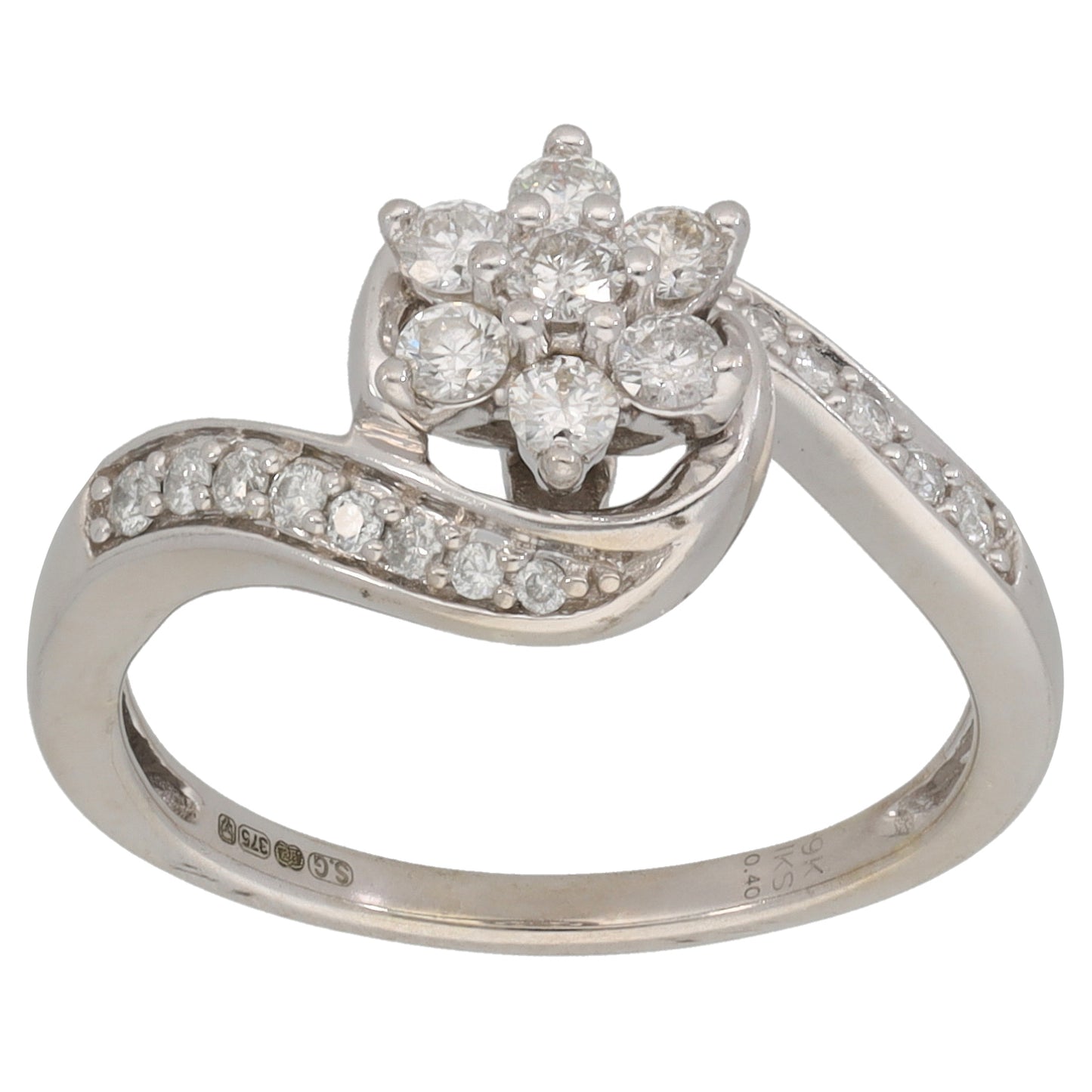 9ct White Gold 0.40ct Diamond Cluster Ring Size M
