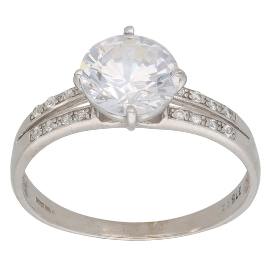 9ct White Gold Cubic Zirconia Single Stone Ring with Accent Stones Size Q
