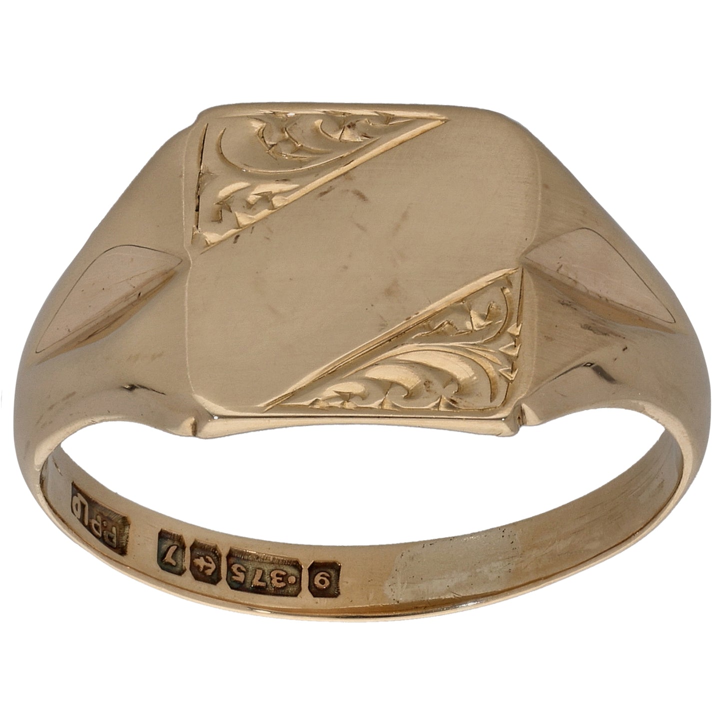 9ct Gold Patterned Signet Ring Size T