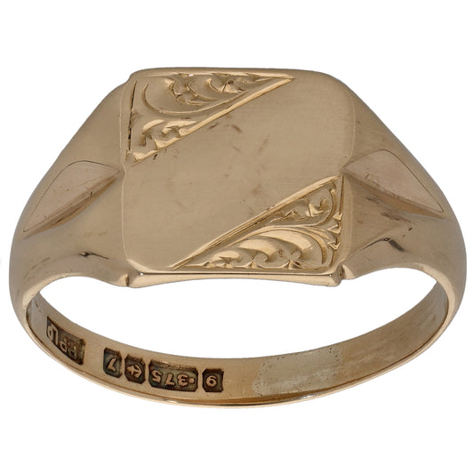 9ct Gold Patterned Signet Ring Size T