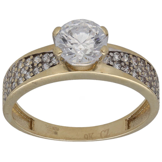 9ct Gold Cubic Zirconia Single Stone Ring With Accents Size O