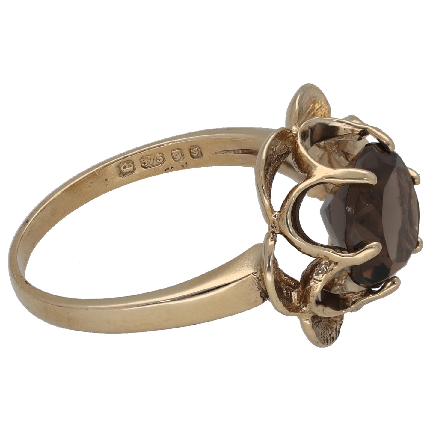 9ct Gold Smoky Quartz Single Stone Ring Size M