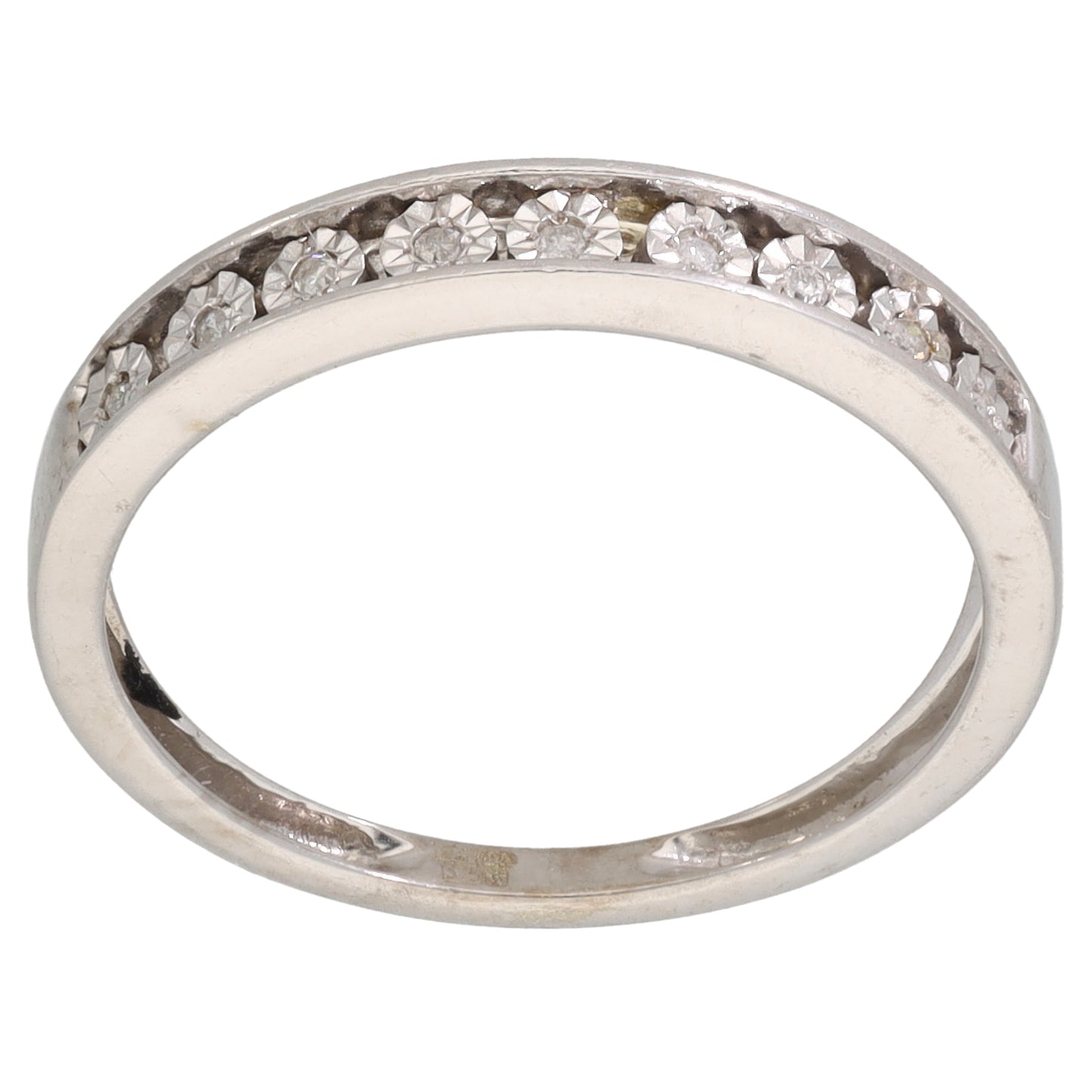 9ct White Gold 0.05ct Diamond Half Eternity Ring Size O