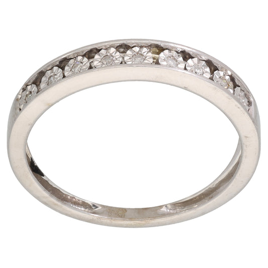 9ct White Gold 0.05ct Diamond Half Eternity Ring Size O