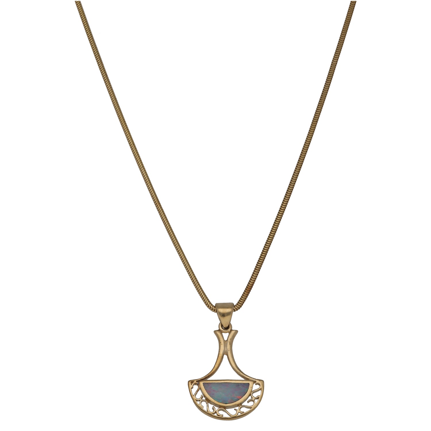 9ct gold opal pendant necklace with heart-shaped cocktail pendant and chain