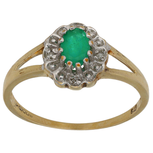 9ct Gold Emerald & 0.02ct Diamond Dress/Cocktail Ring Size Q