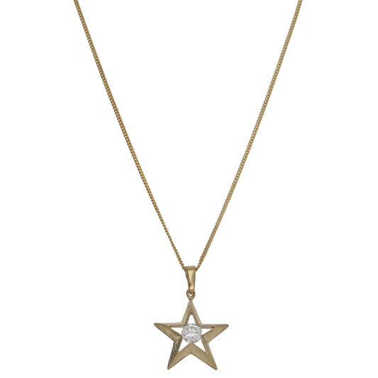 9ct Gold Cubic Zirconia Star Pendant With Chain
