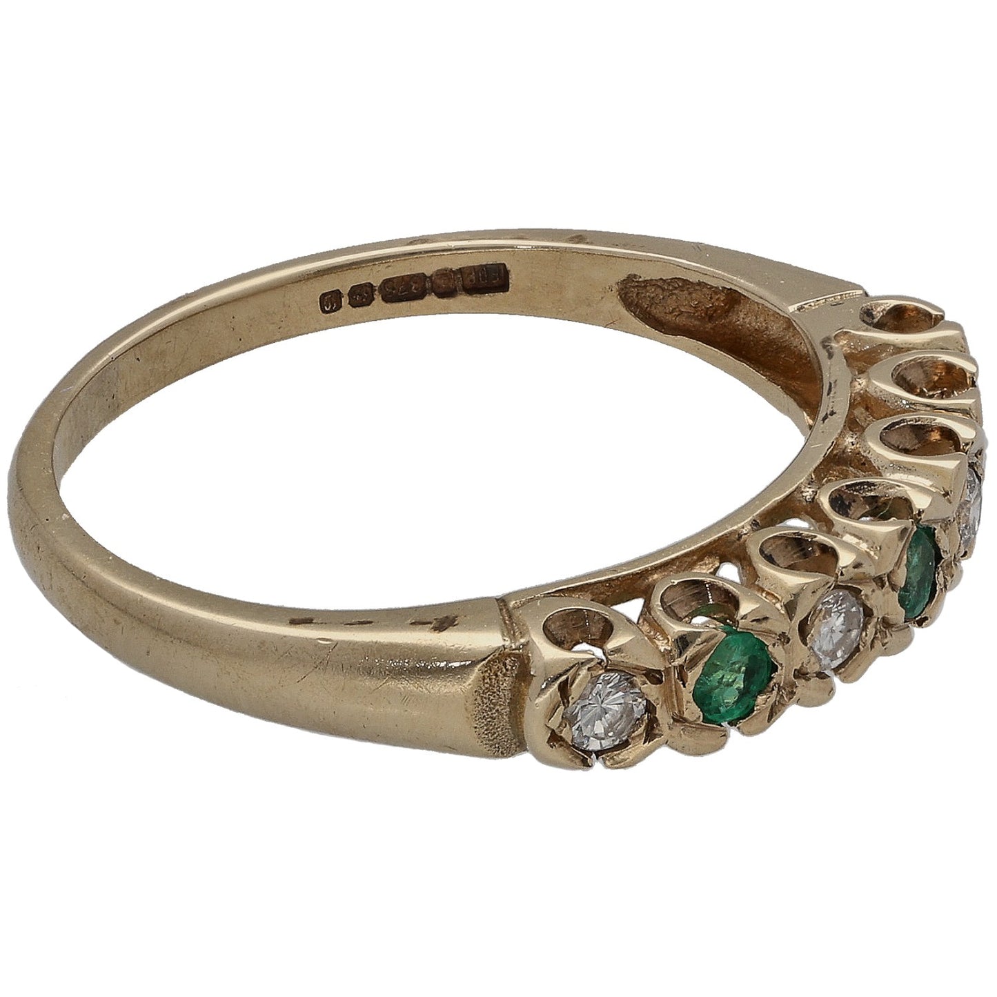 9ct Gold Emerald & 0.08ct Diamond Half Eternity Ring Size L