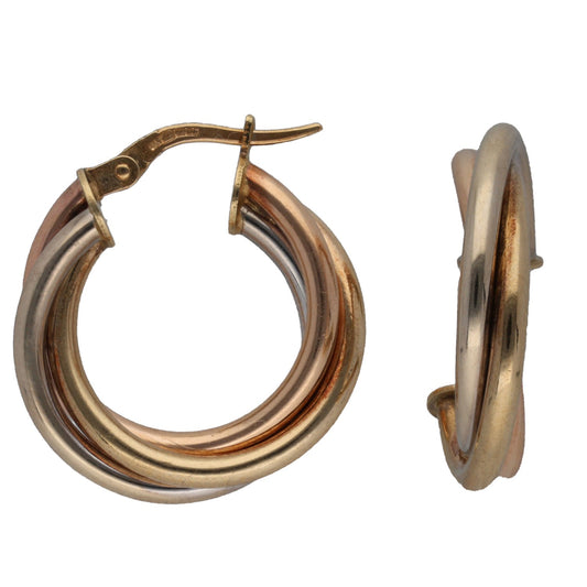 9ct Tricolour Gold Creole Earrings