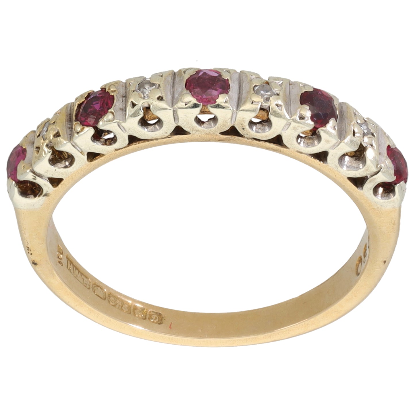 9ct Gold 0.04ct Diamond & Ruby Half Eternity Ring Size P