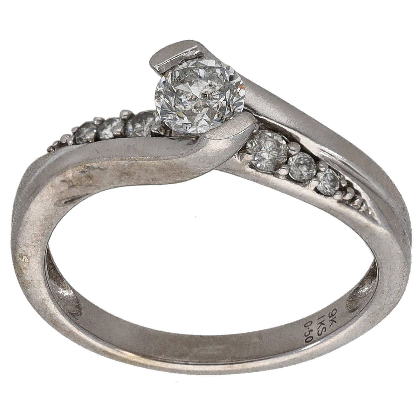 9ct White Gold 0.50ct Diamond Solitaire Ring With Accent Stones Size L