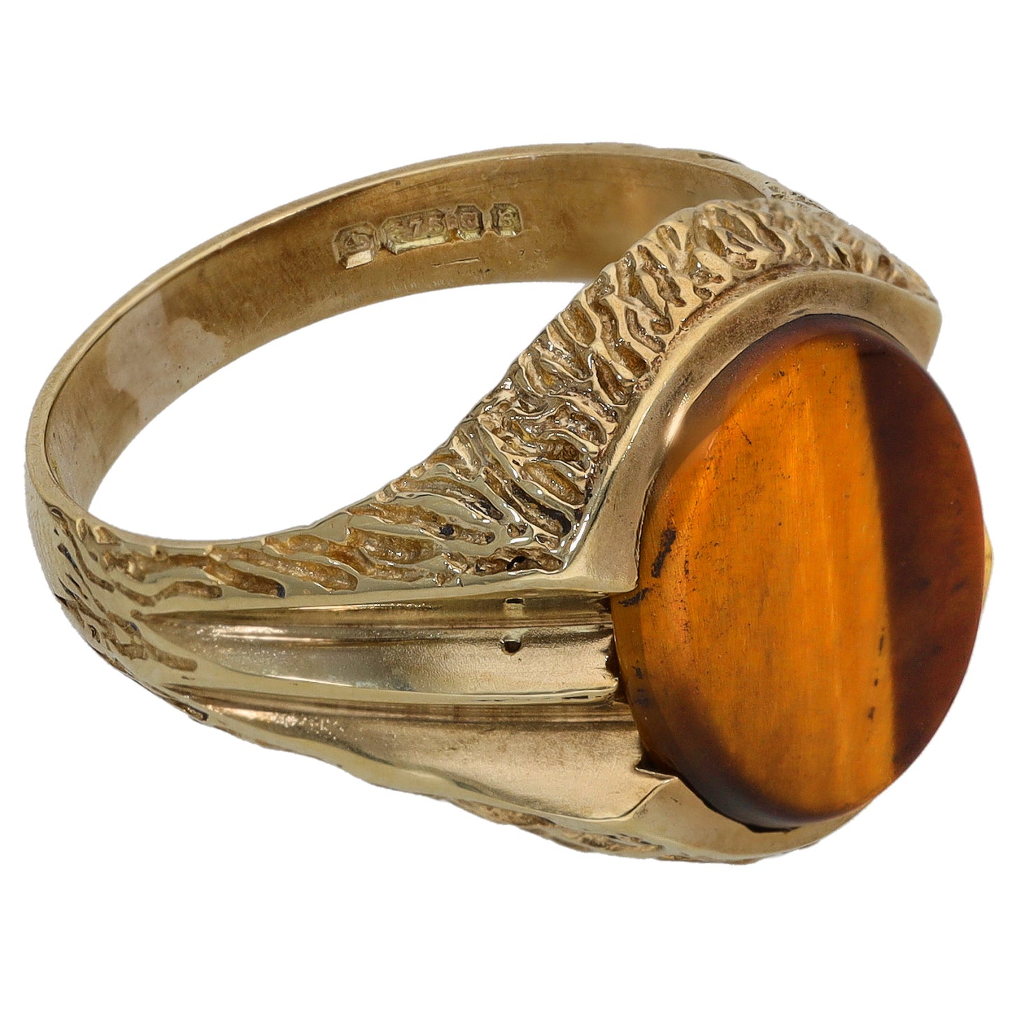 9ct Gold Tiger's Eye Single Stone Ring Size S