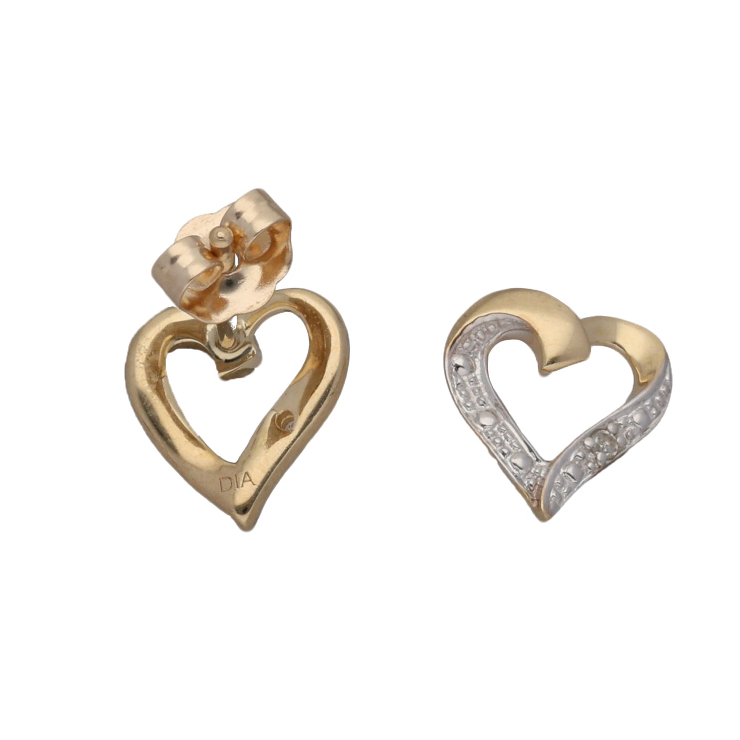 New 9ct Gold 0.01ct Diamond Heart Stud Earrings