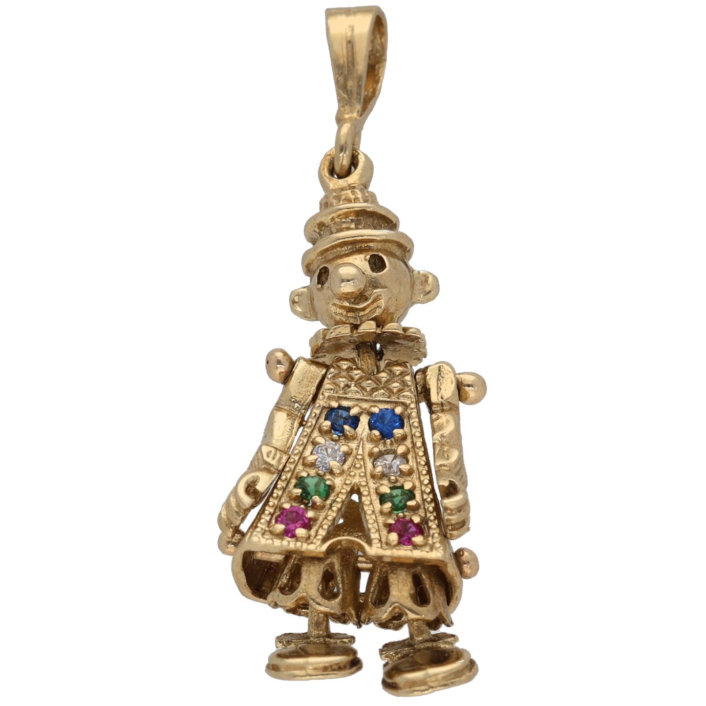 9ct Gold Man Made Ruby, Man Made Sapphire, Man Made Emerald & Cubic Zirconia Clown Pendant