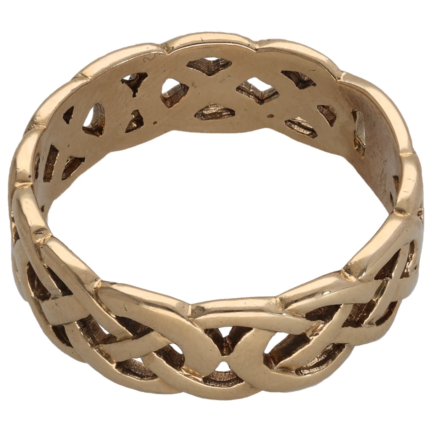 Gold tone openwork ring with raised braided bands and oval cutout openings
