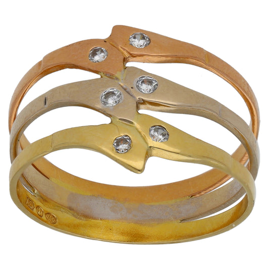 18ct Tricolour Gold Cubic Zirconia Dress/Cocktail Ring Size O