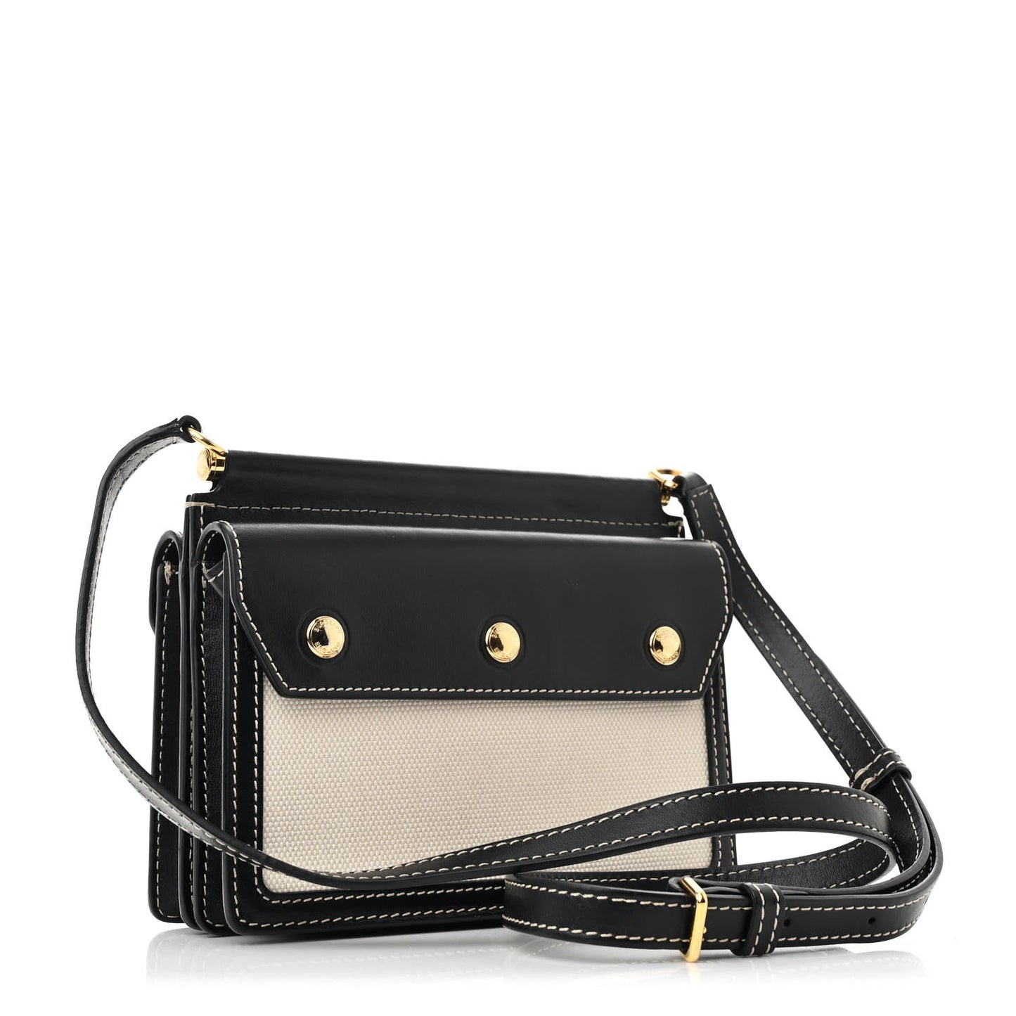 Burberry Mini Title Shoulder Horseferry Calfskin Leather & Canvas Bag - Black & Beige